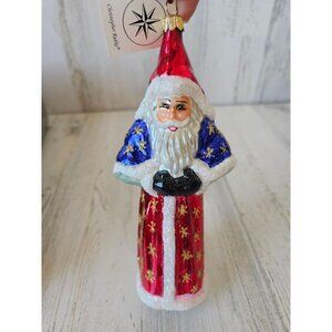 Radko yankee doodle Americana Santa wizard glitter star glass ornament Xmas tree